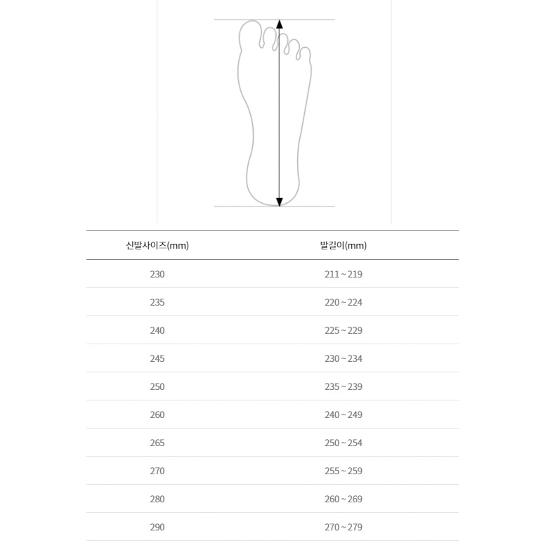 shoe size chart korea