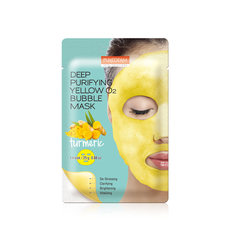 [PUREDERM] Deep Purifying Yellow O2 Bubble Mask Turmeric 25g * 1pcs (Weight : 35g)