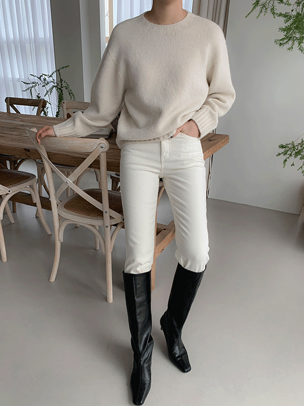 Relaxed High Waisted Cotton Trousers - Light Beige - Straight