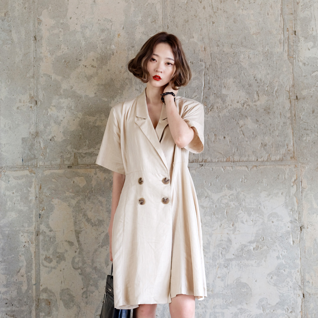 リネンブレンド半袖トレンチワンピース 大きいサイズ専門 韓国ファッション通販 Bluepops ブルーポップス