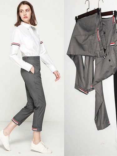 명품스타일  삼색 디자인 포인트 셔츠 슬랙스 셋업 코디세트