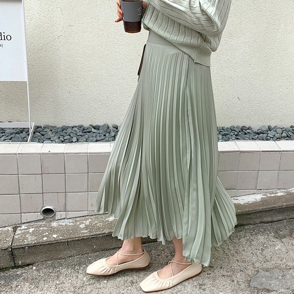 シャインプリーツロングスカート-💓66girls💓 韓国人気レディースファッション通販 66ガールズ
