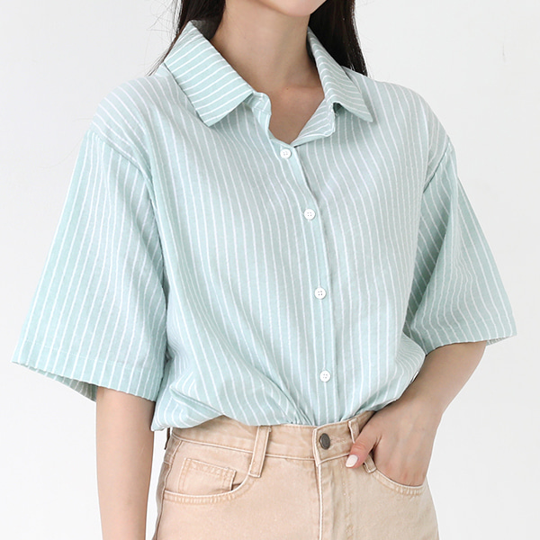 Stripe Elbow Sleeve Shirt | Most LOVED Korean fashion shopping mall ...
