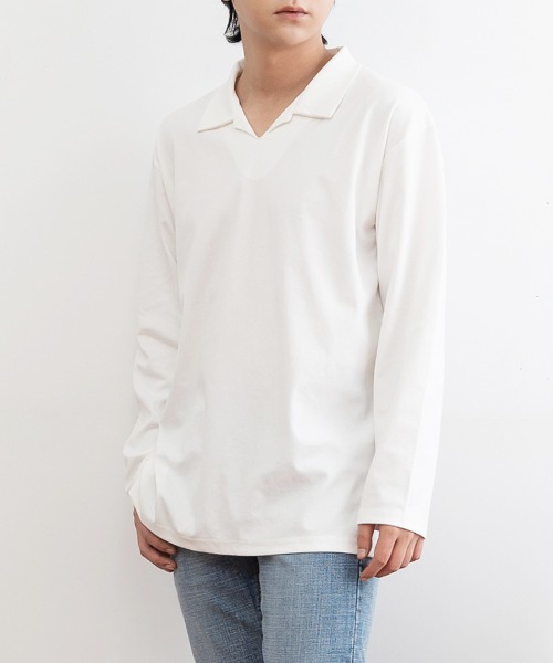 FitUs|オープンカラー長袖Tシャツ