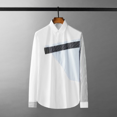 111605 잔스트라이프 언밸런스 배색 긴팔 셔츠(White/100)